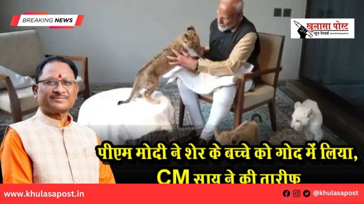 पीएम मोदी ने शेर के बच्चे को गोद में लिया, CM साय ने की तारीफ